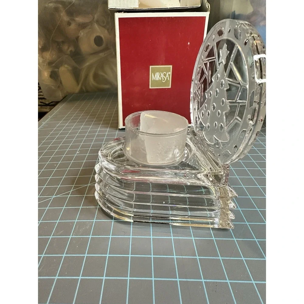 NIB Mikasa Lead Crystal Germany Holiday Glow Votive Holiday Candle Holder